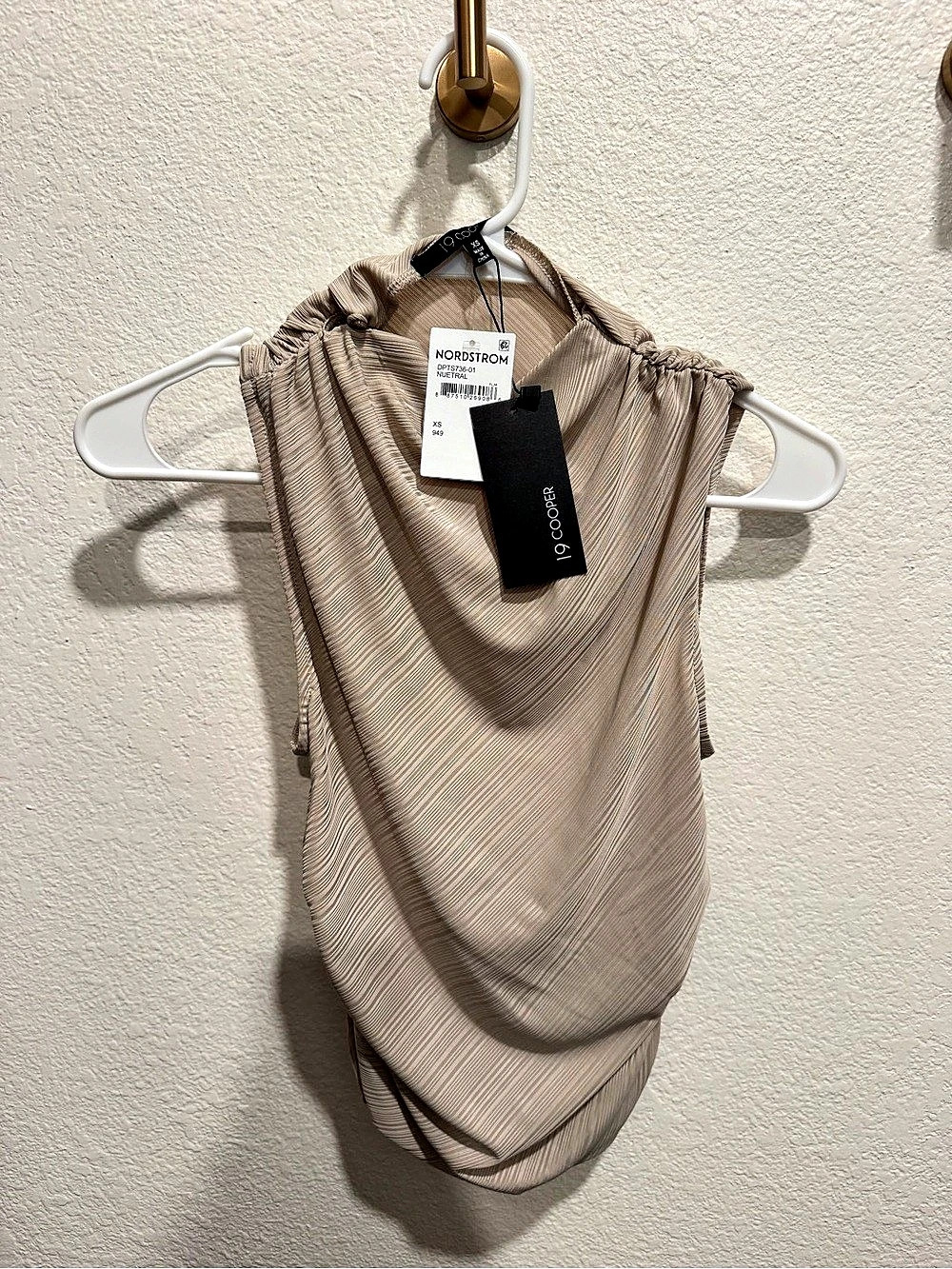 19Cooper Beige Draped Sleeveless Shirt NWT